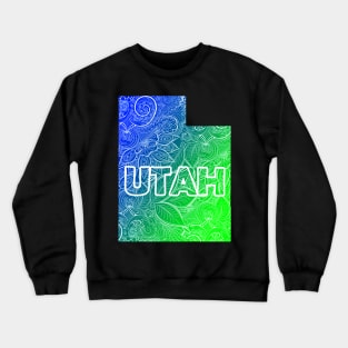 Colorful mandala art map of Utah with text in blue and green Crewneck Sweatshirt